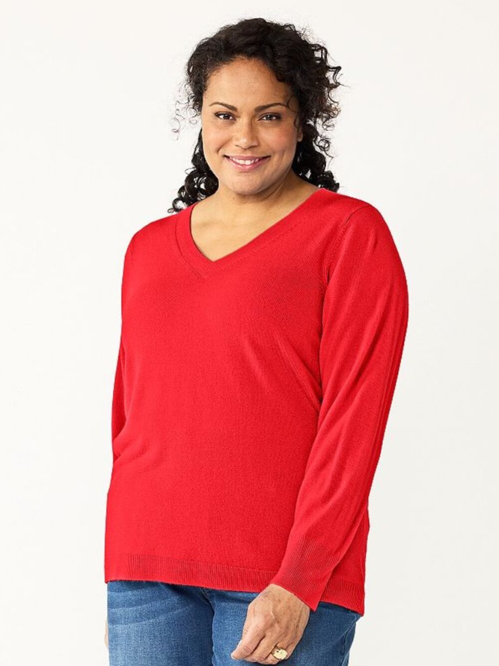 Women's Croft & Barrow Plus Size Extra Soft V-Neck Sweater - Red - 1X - NWT